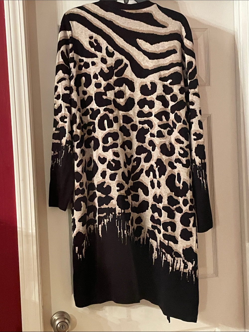 Chico's Black & Cream Textured Knit Open Cardigan - Picture 3 of 4